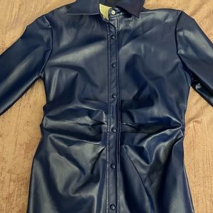 Ankle length leather dress.